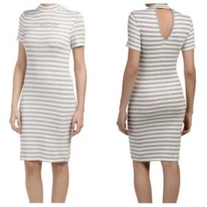 NWT BEBE Keyhole Back Striped Mini Logo Dress size S